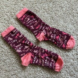 Pink and Maroon Cat Print Socks